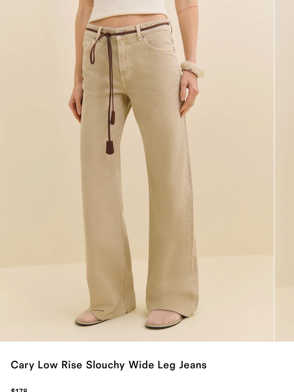 Reformation Beige Low-Rise Slouchy Wide-Leg Jeans